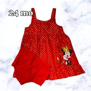 NWT Minnie Mouse Disney Baby Red Sun Dress & Diaper Cover Set, 24 mos